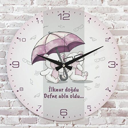 Kişiye Özel Çocuk Odası Hediyesi Ahşap Saat 33cm  KA02-1854