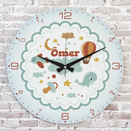 Kişiye Özel Çocuk Odası Hediyesi Ahşap Saat 33cm  KA02-1858