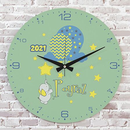Kişiye Özel Çocuk Odası Hediyesi Ahşap Saat 33cm  KA02-1868