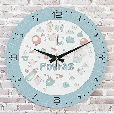 Kişiye Özel Çocuk Odası Hediyesi Ahşap Saat 33cm  KA02-1884