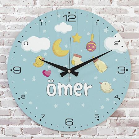 Kişiye Özel Çocuk Odası Hediyesi Ahşap Saat 33cm  KA02-1886