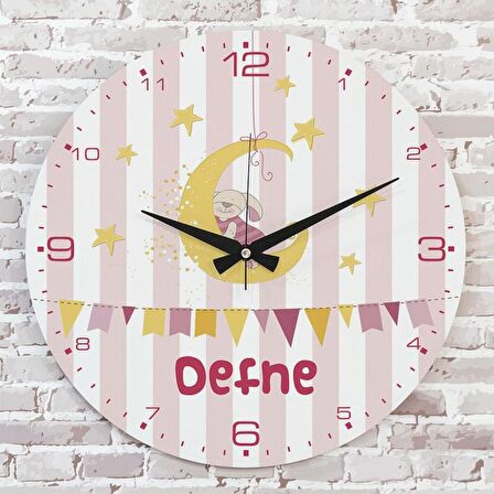 Kişiye Özel Çocuk Odası Hediyesi Ahşap Saat 33cm  KA02-1891