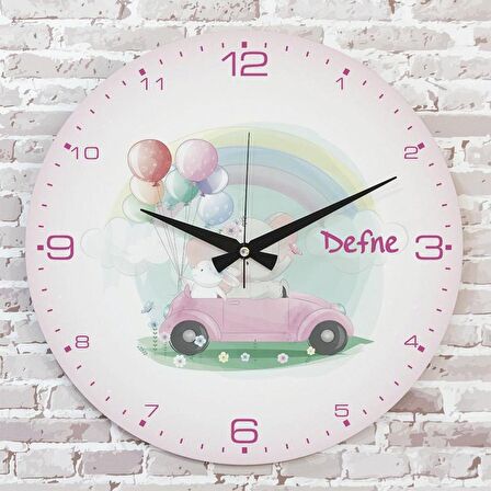 Kişiye Özel Çocuk Odası Hediyesi Ahşap Saat 33cm  KA02-1898