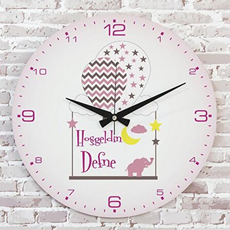 Kişiye Özel Çocuk Odası Hediyesi Ahşap Saat 33cm  KA02-1909