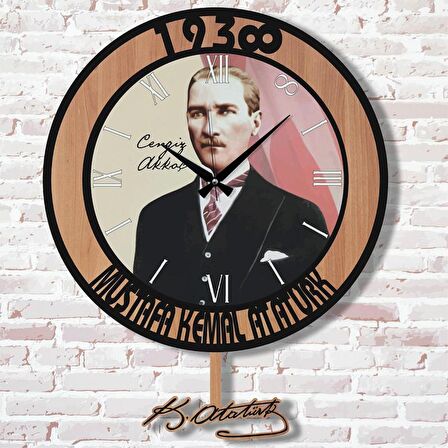 Kişiye Özel Atatürk Tasarımlı Hediye Sallanan Sarkaçlı Saat KA07-1270
