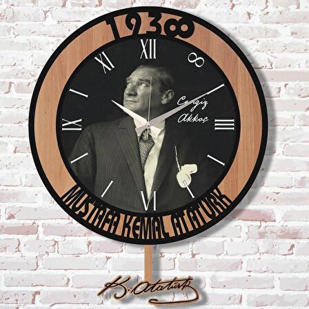 Kişiye Özel Atatürk Tasarımlı Hediye Sallanan Sarkaçlı Saat KA07-1289
