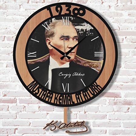 Kişiye Özel Atatürk Tasarımlı Hediye Sallanan Sarkaçlı Saat KA07-1294