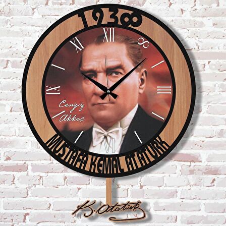 Kişiye Özel Atatürk Tasarımlı Hediye Sallanan Sarkaçlı Saat KA07-1296