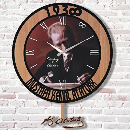 Kişiye Özel Atatürk Tasarımlı Hediye Sallanan Sarkaçlı Saat KA07-1300