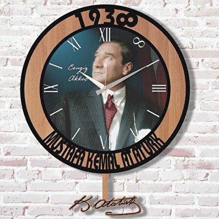 Kişiye Özel Atatürk Tasarımlı Hediye Sallanan Sarkaçlı Saat KA07-1301