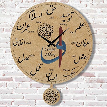 Kişiye Özel Elif Vav Tasarımlı Hediye Sallanan Sarkaçlı Saat KA07-1457