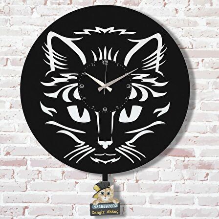 Kişiye Özel Kedi Tasarımlı Hediye Sallanan Sarkaçlı Saat KA07-1540