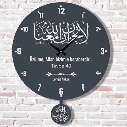 Kişiye Özel La Tahzen ( Üzülme ) Tasarımlı Hediye Sallanan Sarkaçlı Saat KA07-1556