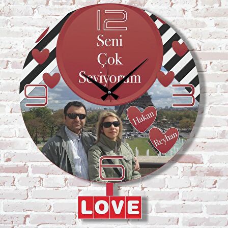 Sevgililer Günü Hediyesi Fotoğraflı Sallanan Sarkaçlı Saat KA07-1779