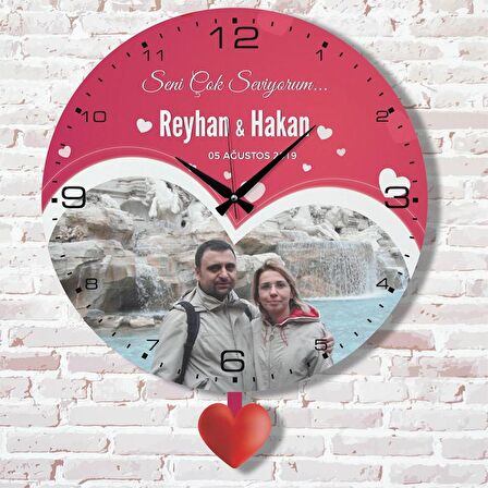 Sevgililer Günü Hediyesi Fotoğraflı Sallanan Sarkaçlı Saat KA07-1783