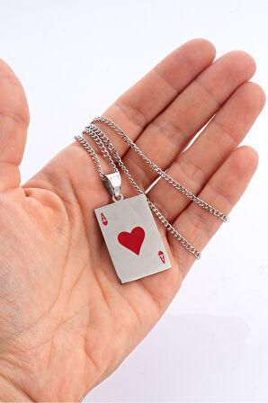 316L Çelik Silver Poker Kolye