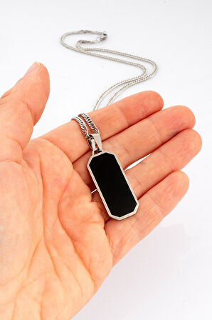 316L Çelik Baget Black Onix Kolye