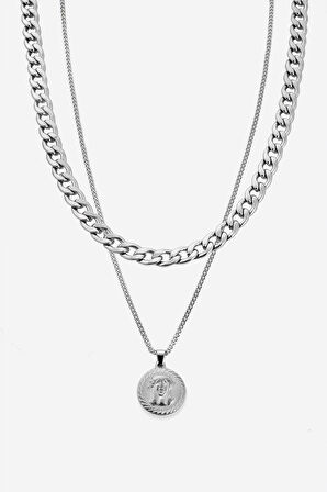 316L Çift Zincir Jesus Christ İsa Madalyon Kolye