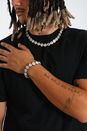 12mm Iced Out Round Tennis Chain Erkek Bileklik KA1380GM