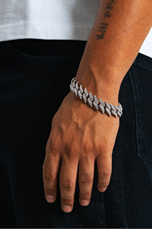 14mm Iced Out Crown Cuban Chain Erkek Bileklik KA1382GM