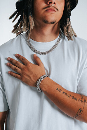 14mm Iced Out Crown Cuban Chain Erkek Bileklik KA1382GM