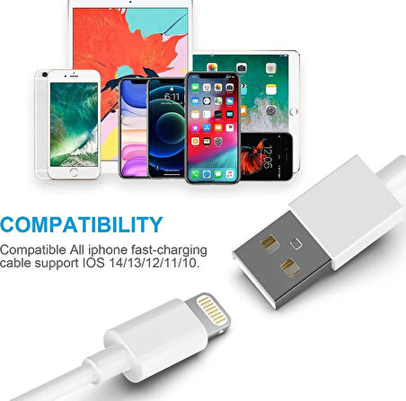 1 METRE Iphone Şarj Kablosu Usb To Lightning 6 6s 7 8 X Xs Xr 11 12 13 14 Pro Max Plus Beyaz