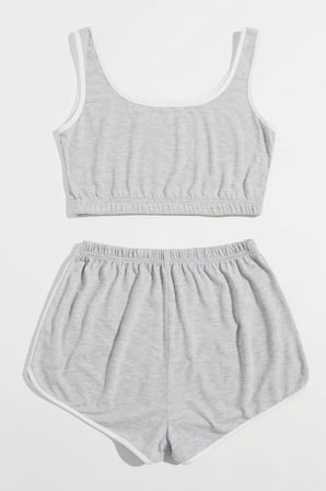 Kadın Gri Askılı Crop Top ve Şortlu Gecelik Takım H110559