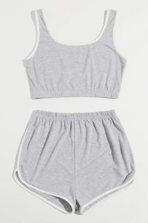 Kadın Gri Askılı Crop Top ve Şortlu Gecelik Takım H110559