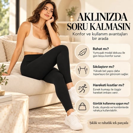 Kadın Toparlayıcı Siyah Modal 3`lü Tayt Yüksek Bel Esnek Rahat Günlük Spor Vücut Şekillendirici Tayt