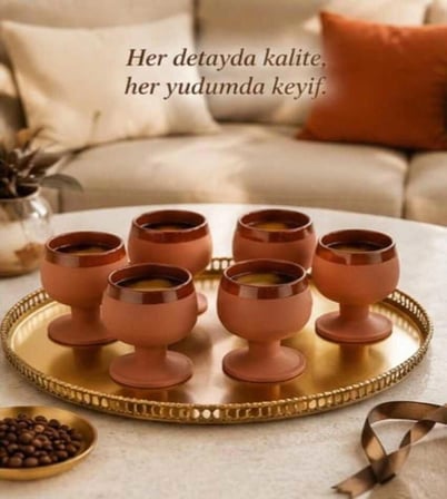 Kapadokya Çömlek Meşrubat-Kahve Yanı İkram Bardağı Seti 6 'lı