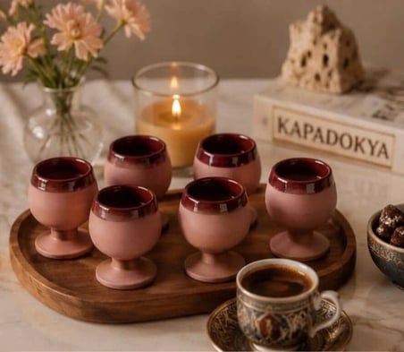 Kapadokya Çömlek Meşrubat-Kahve Yanı İkram Bardağı Seti 6 'lı