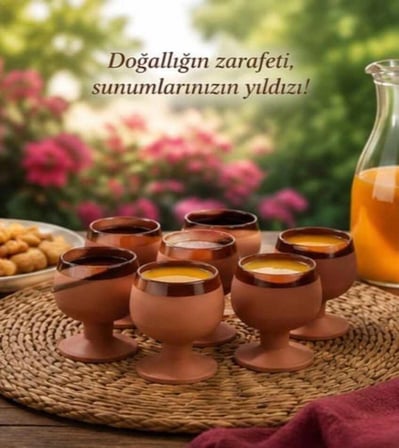 Kapadokya Çömlek Meşrubat-Kahve Yanı İkram Bardağı Seti 6 'lı