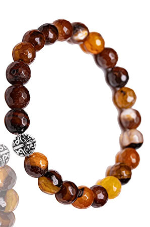 Sertifikalı Fasetli Kızıl Siyah Akik Taşı Bileklik - Gümüş Aparatlı