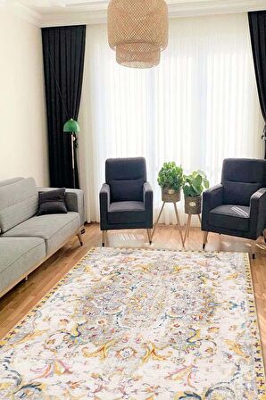 Kaela Kadife Eko Desenli Pamuk Tabanlı Yıkanabilen Kaydırmaz Antibakteriyel Salon Halısı
