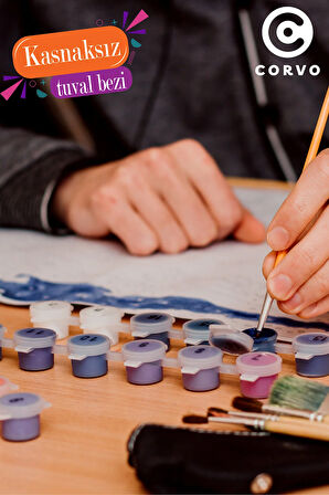 Özel Boyama Kağıdı Sayılarla Boyama Seti Boya ve Fırça Dahil (AHŞAPSIZ) - KIRMIZI VAZO