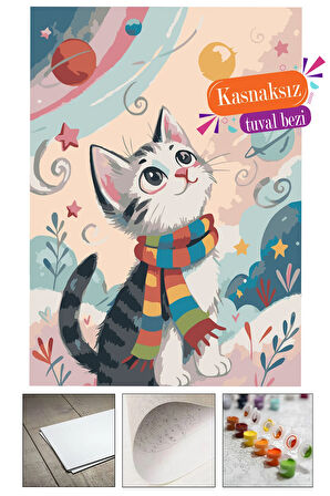Özel Boyama Kağıdı Sayılarla Boyama Seti Boya ve Fırça Dahil (AHŞAPSIZ) - KIŞ VE KEDİ