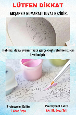 Özel Boyama Kağıdı Sayılarla Boyama Seti Boya ve Fırça Dahil (AHŞAPSIZ) - KIŞ VE KEDİ