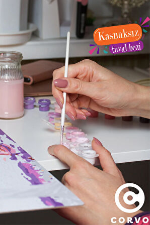 Özel Boyama Kağıdı Sayılarla Boyama Seti Boya ve Fırça Dahil (AHŞAPSIZ) - KIŞ VE KEDİ