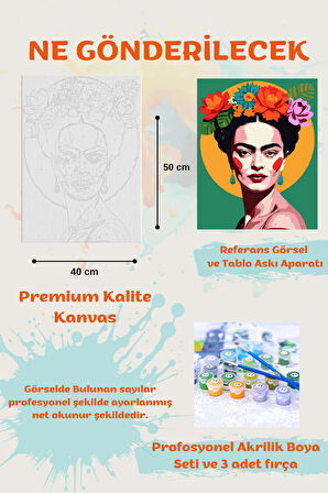 Sayılarla Boyama Seti Numaralı Tuval Fırça Boya FERİDE KAHLO 40X50 Cm