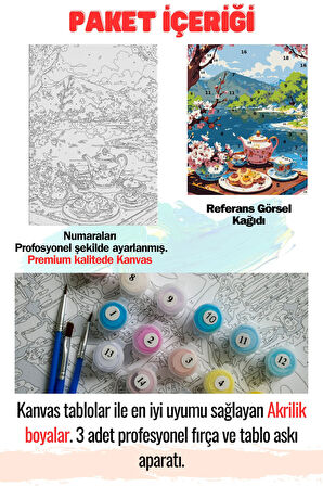 Sayılarla Boyama Çerçeveli Hobi Seti Numaralı Tuval Fırça Boya Dahil Kasnaklı KAHVALTI 40X50 Cm
