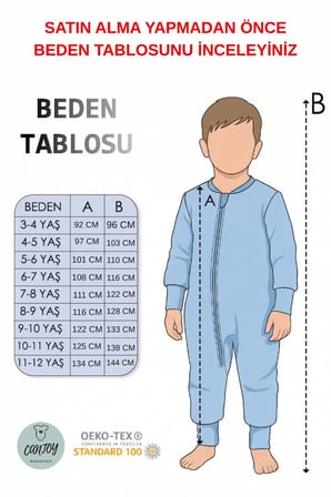Müslin Erkek Çocuk Uyku Tulumu 2 Katlı 0.5 Tog  - %100 Pamuk Nefes Alabilen Kumaş 3-11 Yaş