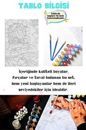 Sayılarla Boyama Çerçeveli Hobi Seti Numaralı Tuval Fırça Boya Dahil Kasnaklı KAHVE VE ATEŞ 40X50 Cm