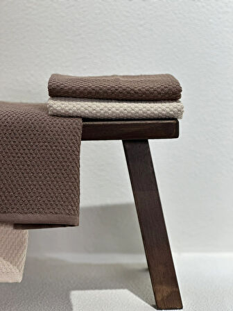 %100 Pamuk Premium Yüz Havlusu Kahve Krem 50x80cm 2li Set