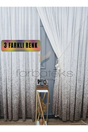 Yeni Tasarım Kahverengi-Vizon Serpinti Tül Ve Sağ/Sol Takım Tül Fon Perde