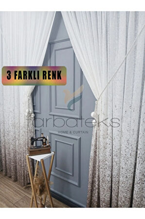 Yeni Tasarım Kahverengi-Vizon Serpinti Tül Ve Sağ/Sol Takım Tül Fon Perde