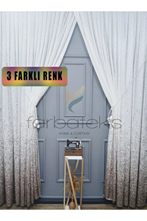 Yeni Tasarım Kahverengi-Vizon Serpinti Tül Ve Sağ/Sol Takım Tül Fon Perde