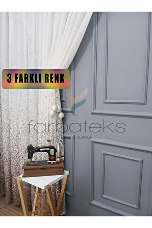 Yeni Tasarım Kahverengi-Vizon Serpinti Tül Ve Sağ/Sol Takım Tül Fon Perde