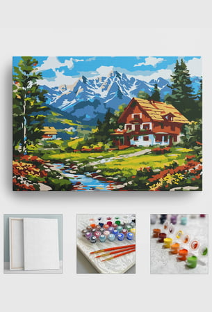 Sayılarla Boyama Seti Numaralı Tuval Fırça Boya Askı Aparatı Dahil Set 40x50 Cm - KAHVERENGİ EV