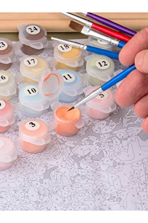 Sayılarla Boyama Seti Numaralı Tuval Fırça Boya 40x50 Cm - KAHVE VE EV