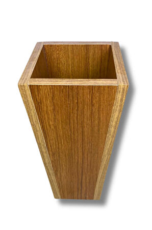 Kahvrengi Ahşap Mdf Vazo Saksı 19x19x38 Cm Iç Mekan Saksısı